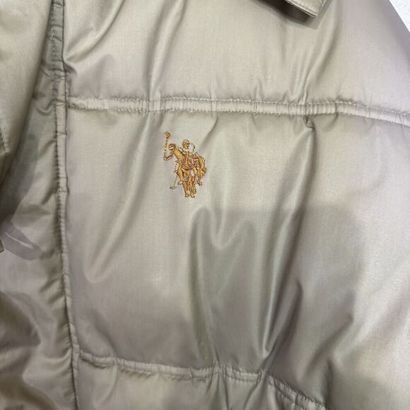Vintage US Polo Assn Heavy Puffer Jacket Mens Large Beige Zip Button Close -Hood - Picture 4 of 13